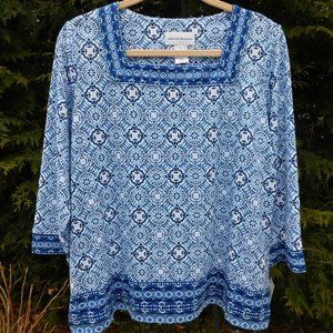 Alfred Dunner Pretty "Out of the Blue" Top with Sequins & Side Slits  NWT